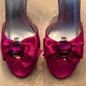 Stuart Weitzman Fuchsia Satin Heels with Bow